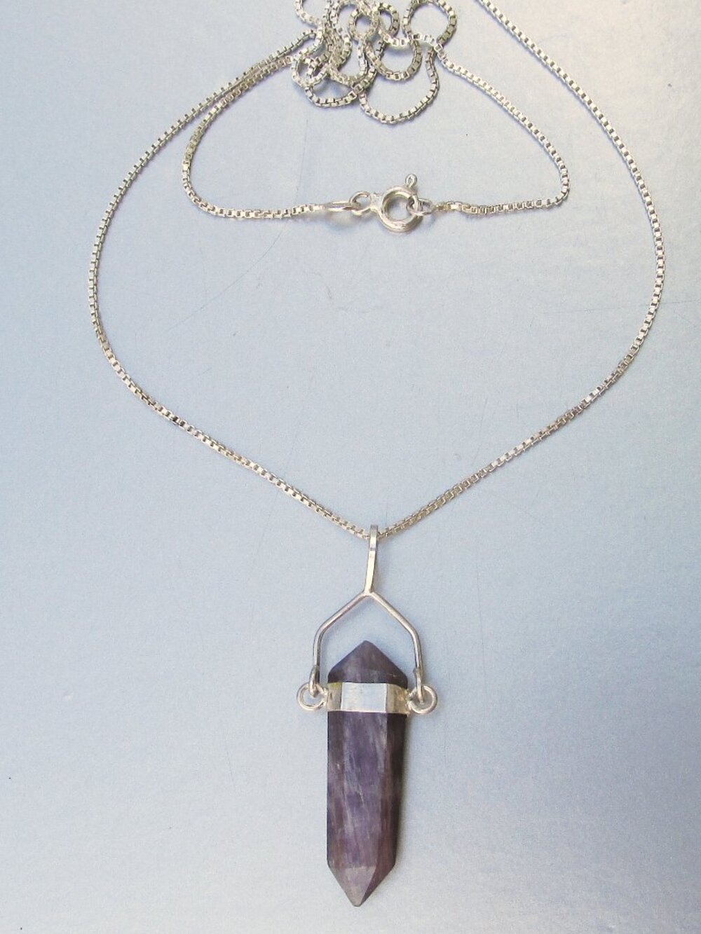 Sterling Silver Vintage Amethyst Amulet Pendant Necklace 18"